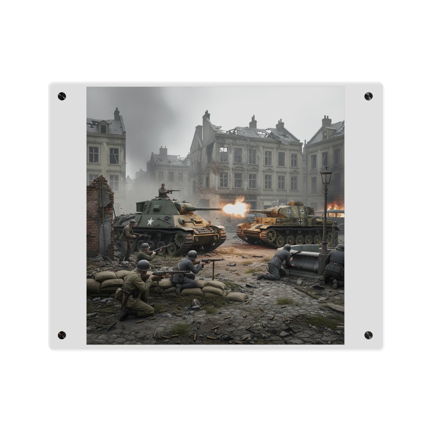 Acrylic Wall Art Panel - US Tank Destroyer - M10 Wolverine Battles a German Panzer Tank