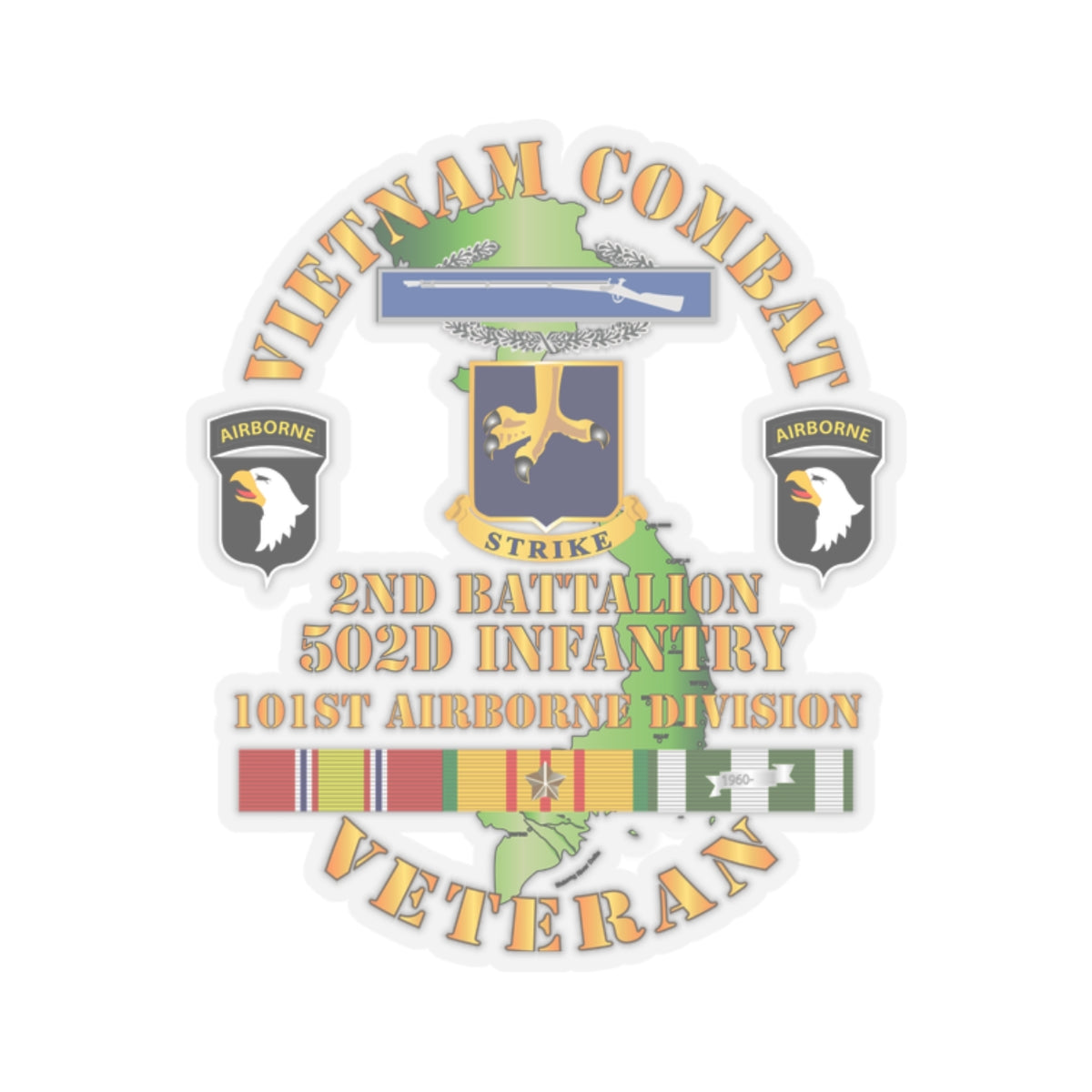 Kiss-Cut Stickers - Vietnam Combat Vet - 2nd Bn 502nd Infantry - 101st Airborne Div SSI