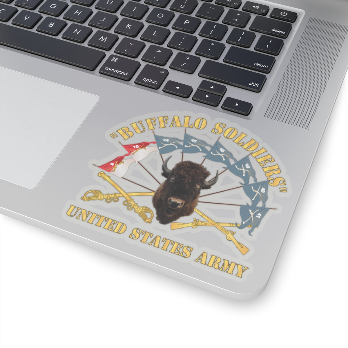 Kiss-Cut Stickers - Buffalo Soldiers - Infantry - Cavalry Guidons w Buffalo Head - US Army X 300
