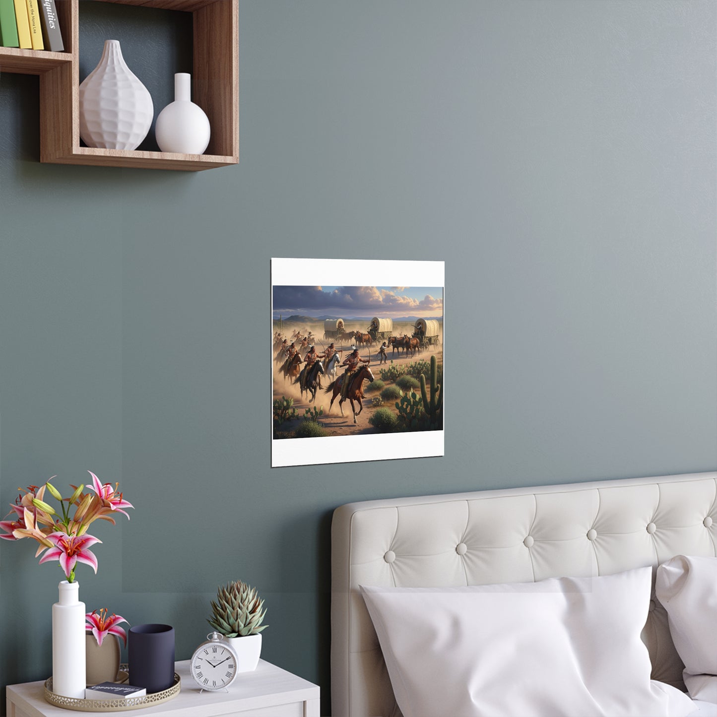 Indoor and Outdoor Silk Posters - Apache Indians attacking a wagon train