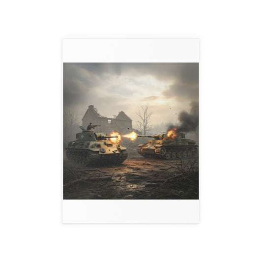 Indoor and Outdoor Silk Posters - M10 Wolverine battles German Panzer Tank WWII