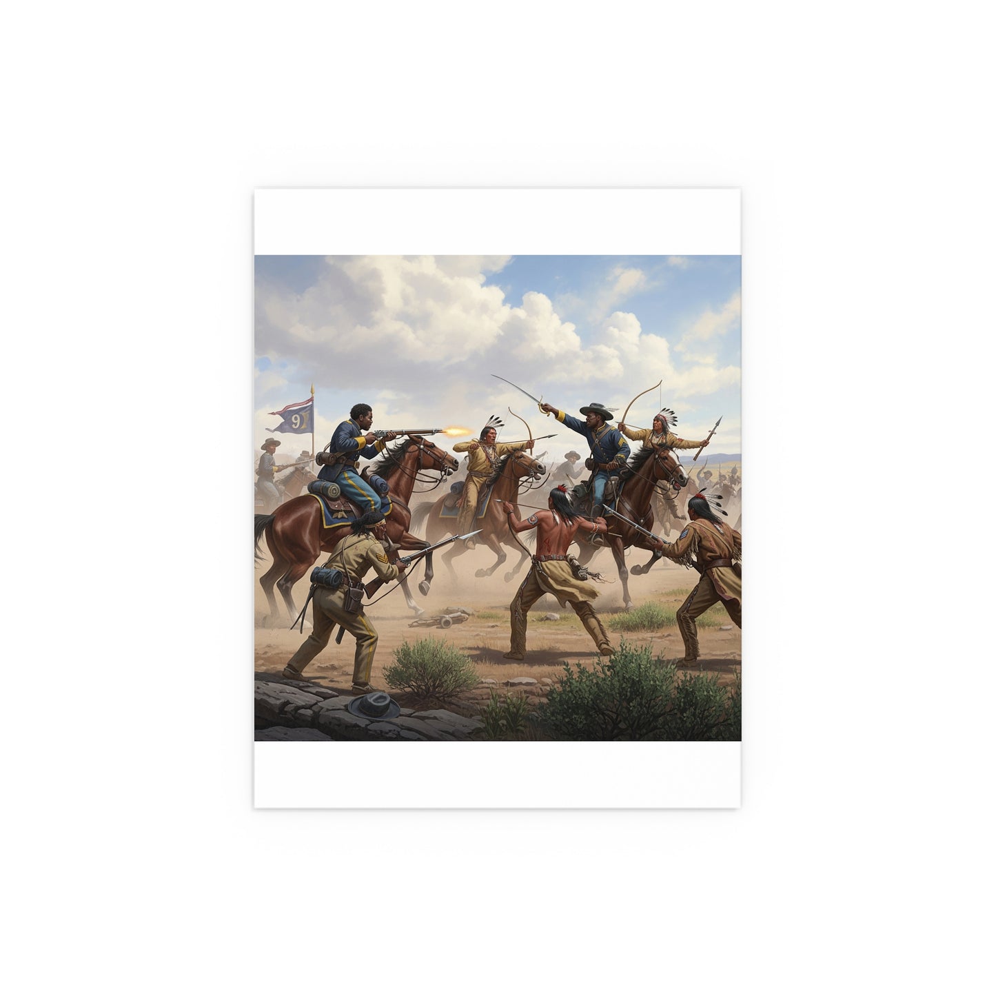 Indoor and Outdoor Silk Posters - 9th Cavalry Regiment fighting Native Americans during the Indian Wars