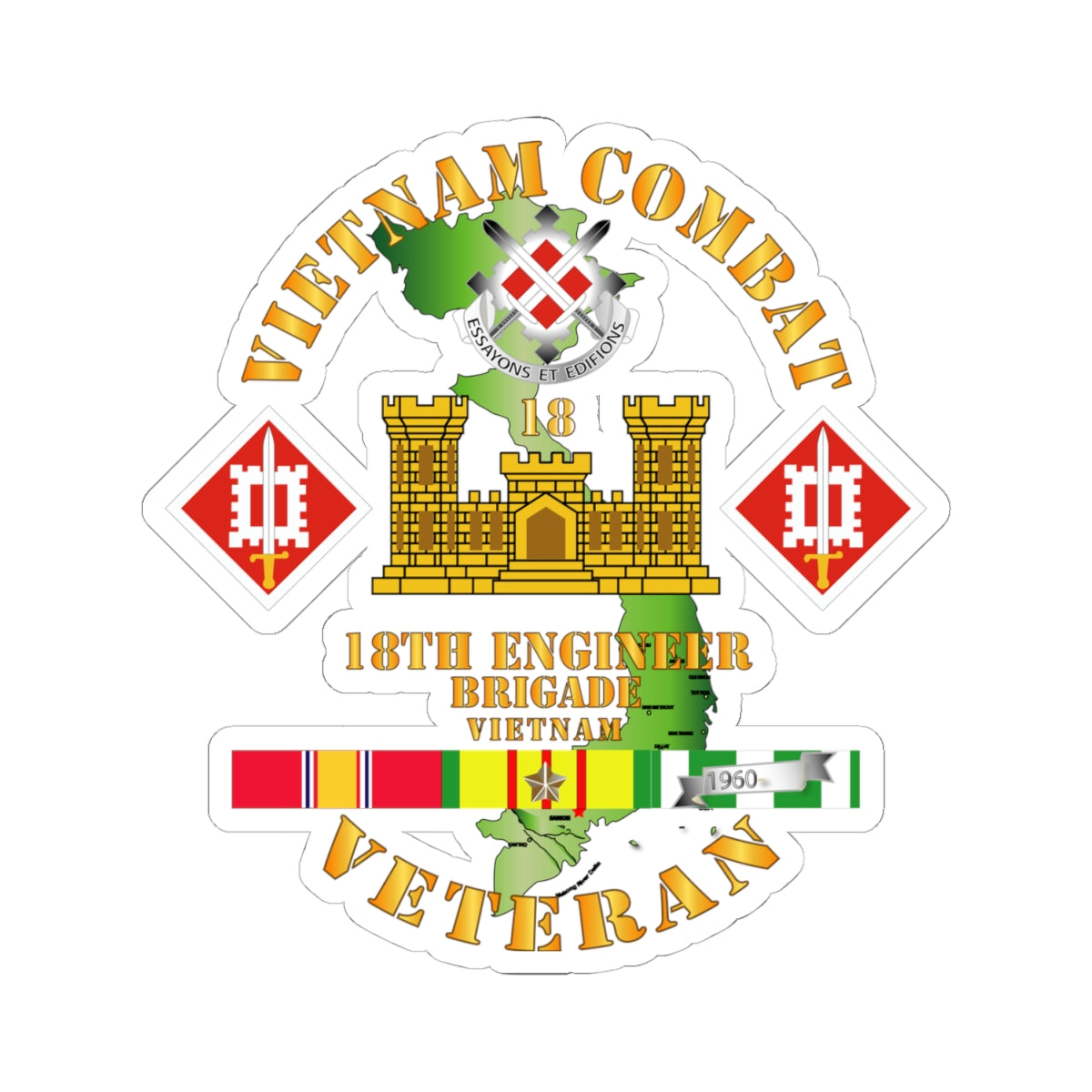 Kiss-Cut Stickers - Vietnam Combat Engineer - 18th Engineer Bde w SVC
