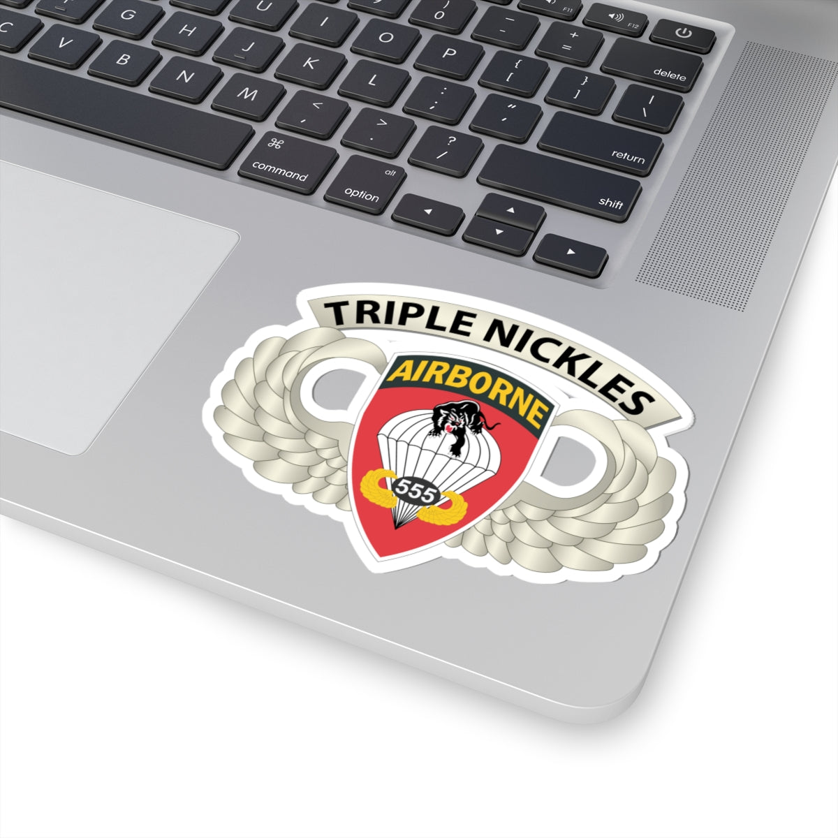 Kiss-Cut Stickers - Airborne Badge - 555th Parachute Infantry Bn - SSI w Triple NIckles Tab X 300