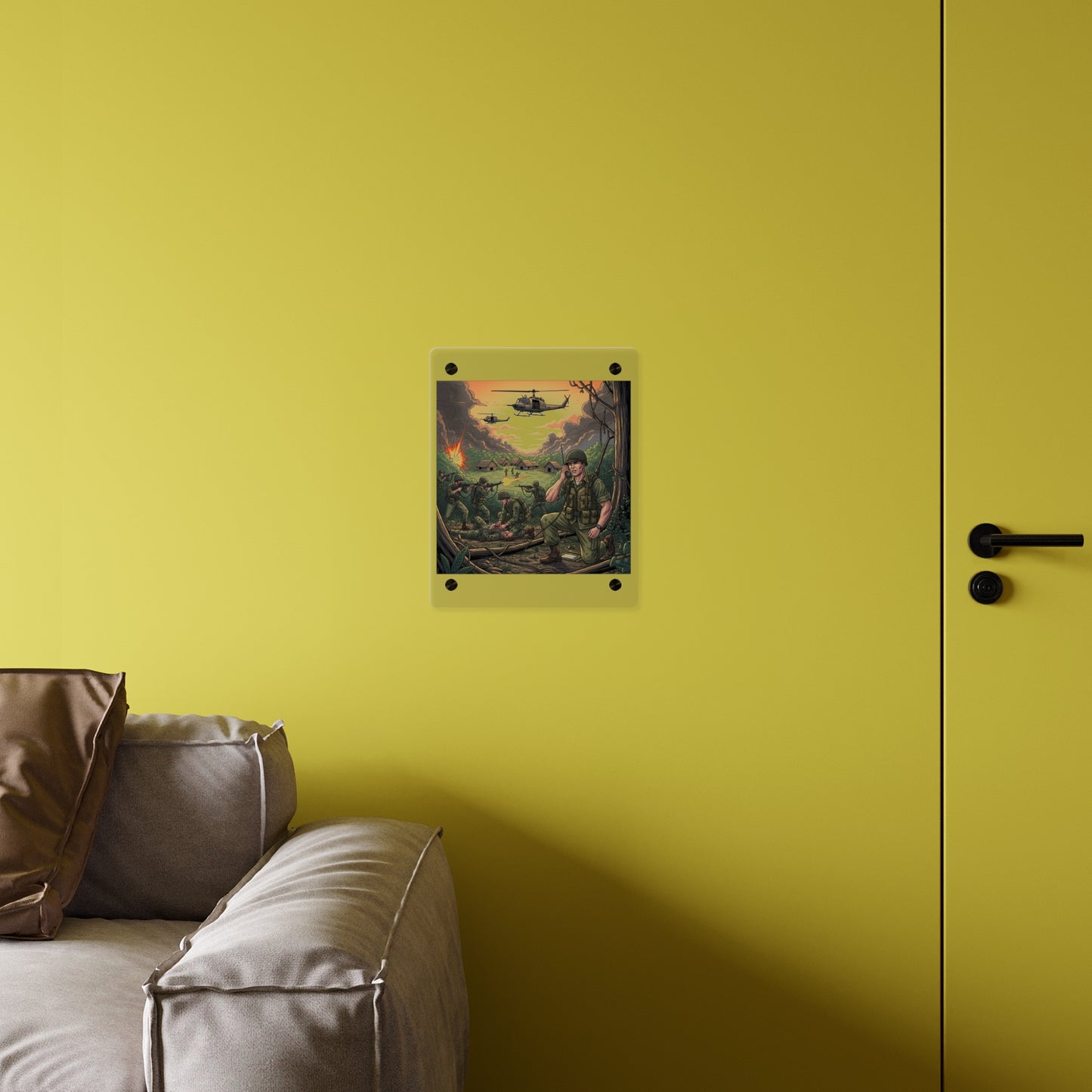 Acrylic Wall Art Panel - Vietnam Patrol Fire Fight Requesting Medevac