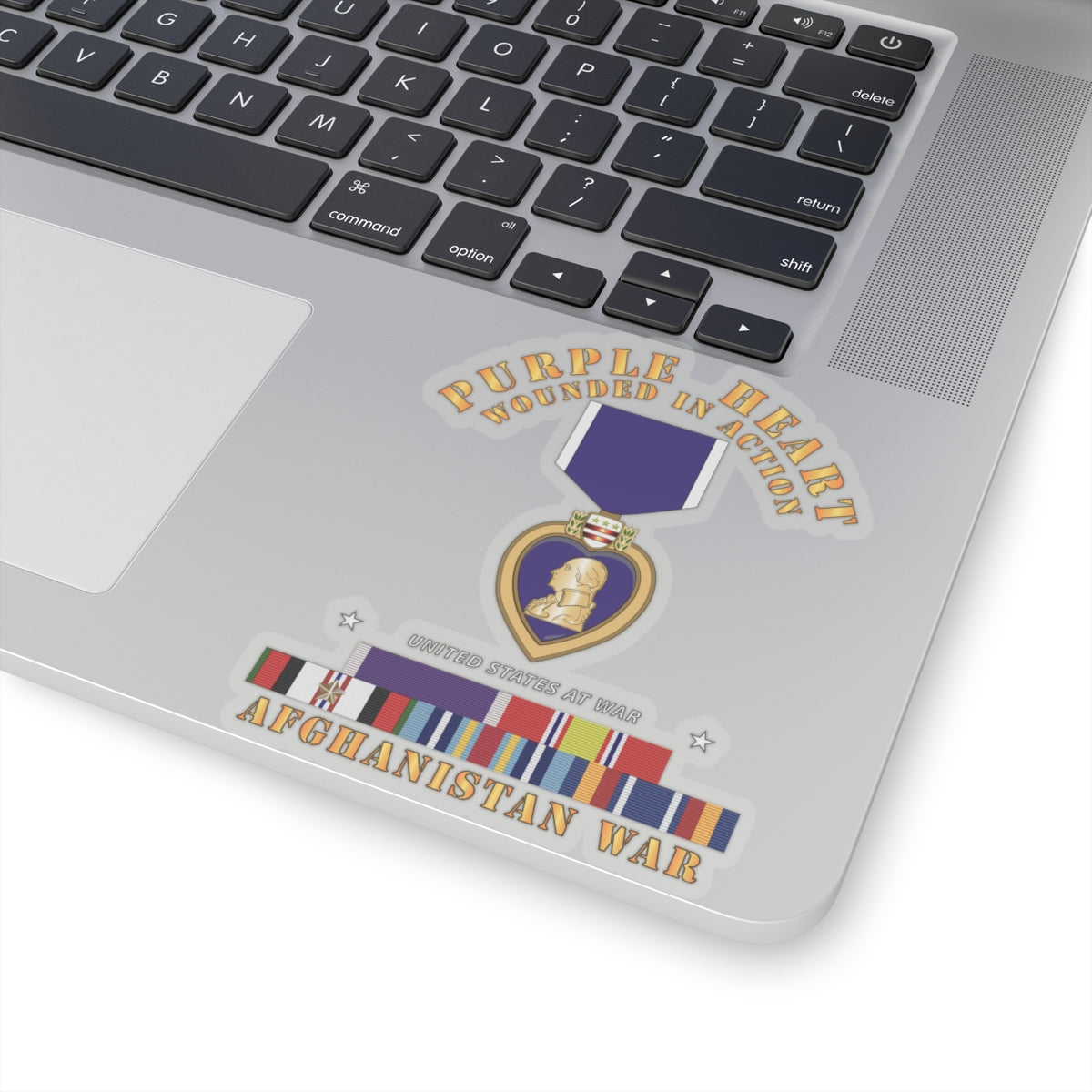 Kiss-Cut Stickers - Purple Heart - WIA w Afghanistan SVC w Purple Heart Ribbon