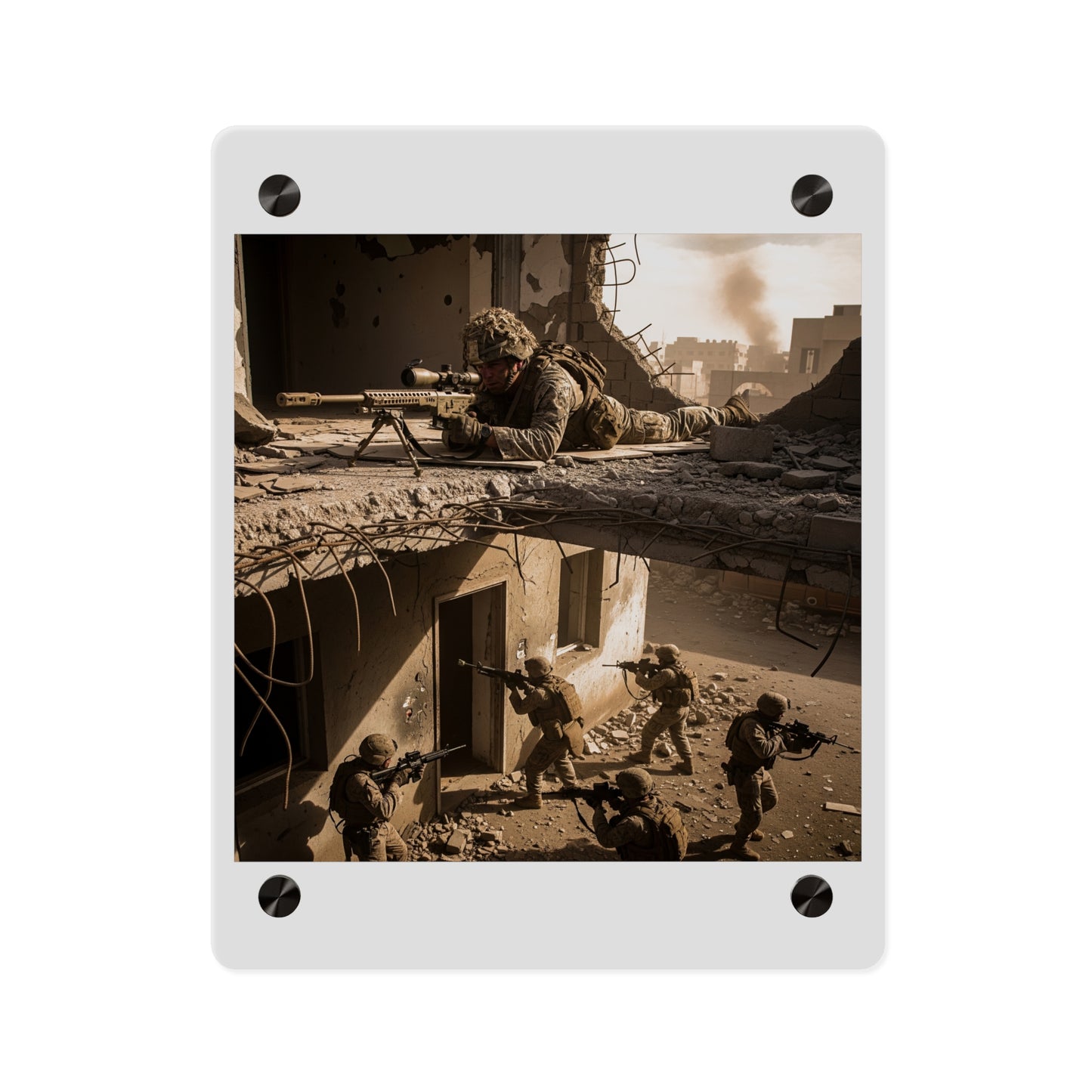 Acrylic Wall Art Panel - Marine Sniper Providing Overwatch for Breach Team