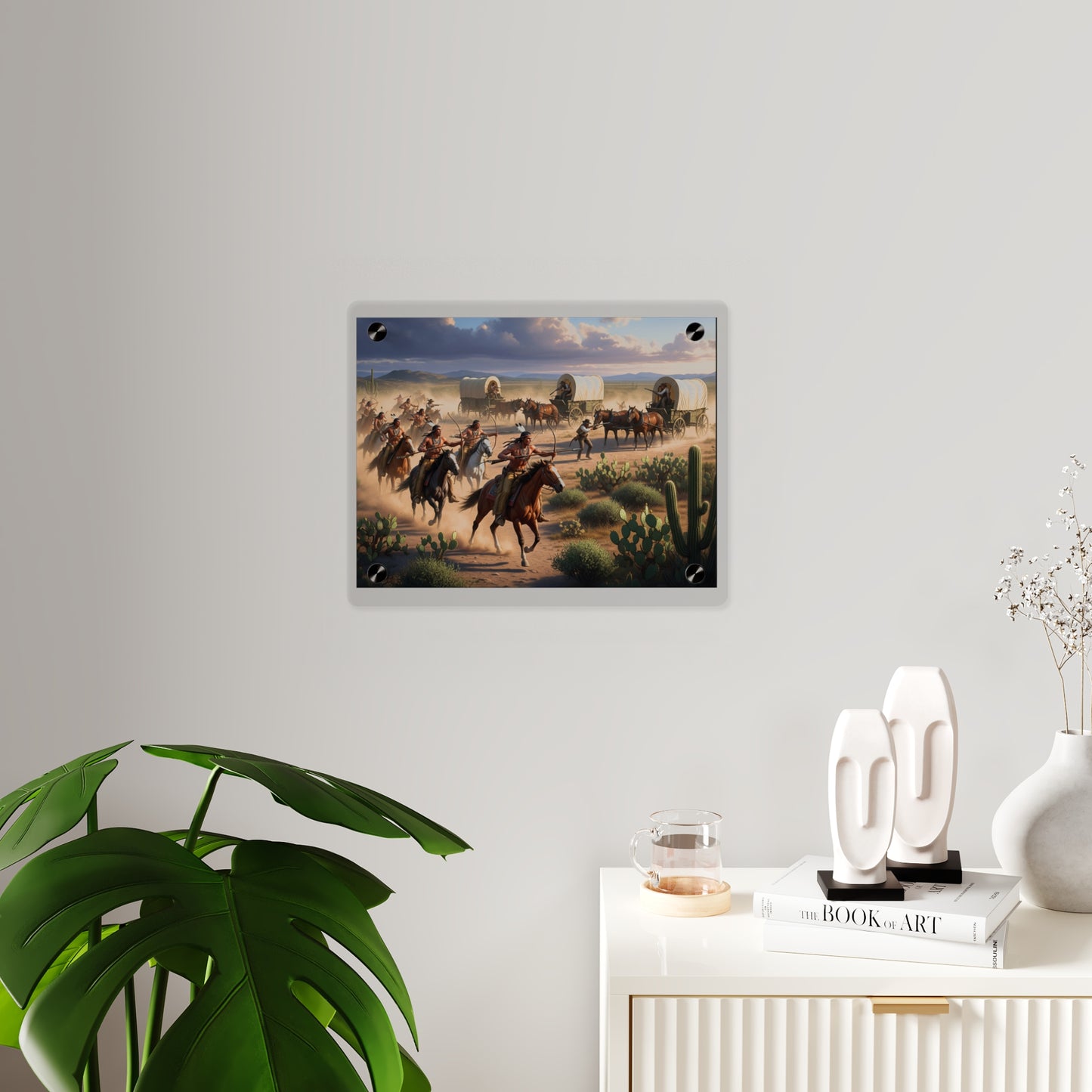 Acrylic Wall Art Panel - Apache Indians attacking a wagon train