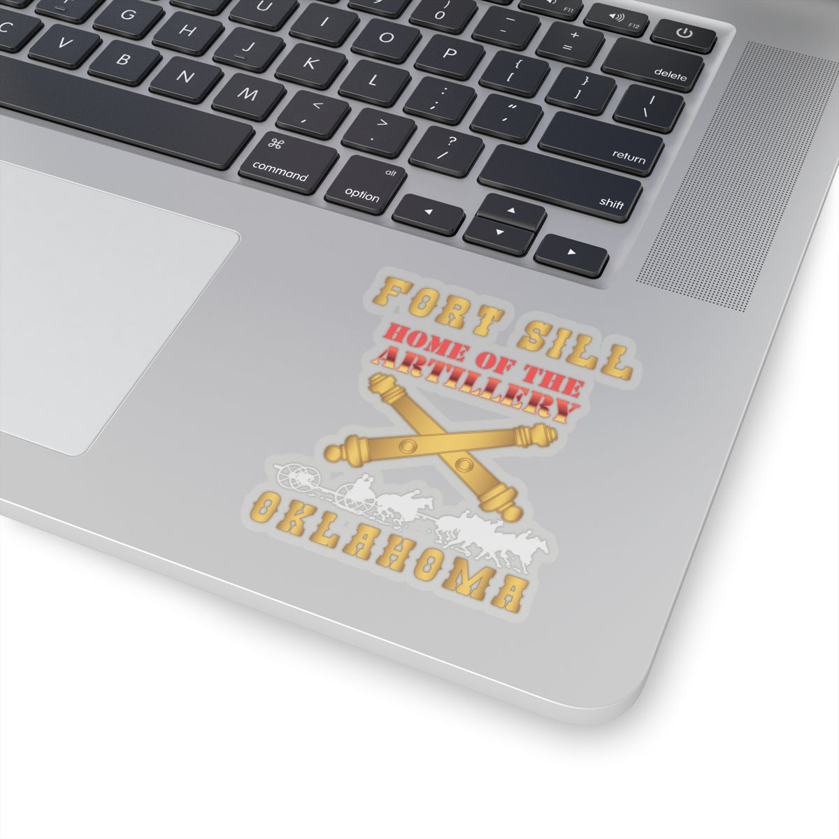 Kiss-Cut Stickers - Fort SIll, Home of Artillery w Cassion - Gold X 300