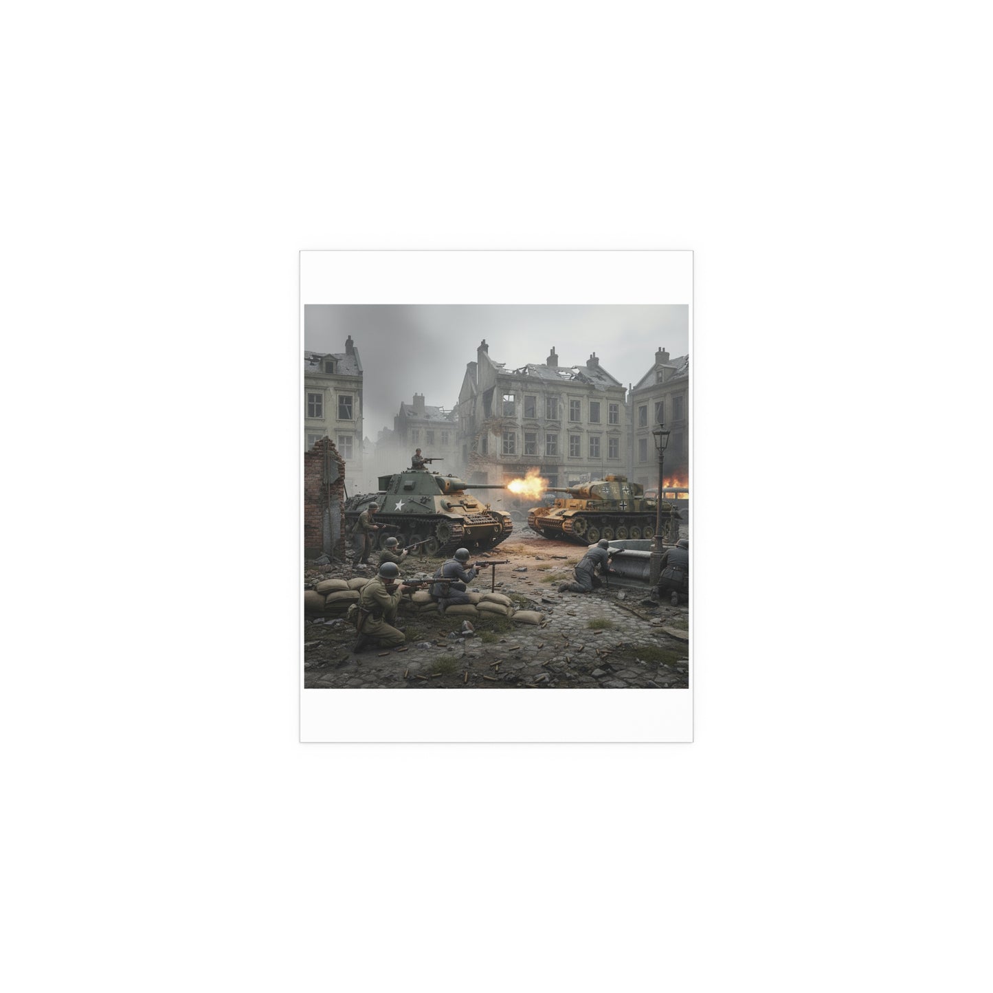 Indoor and Outdoor Silk Posters - US Tank Destroyer - M10 Wolverine Battles a German Panzer Tank
