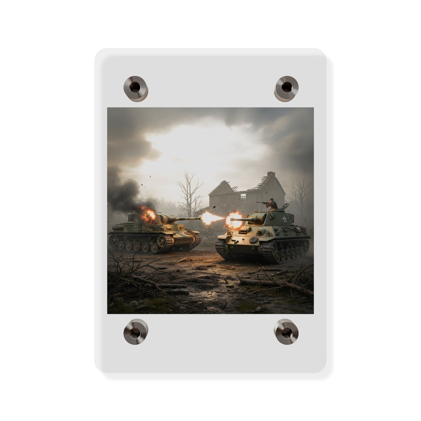 Acrylic Wall Art Panel - M10 Wolverine battles German Panzer Tank WWII
