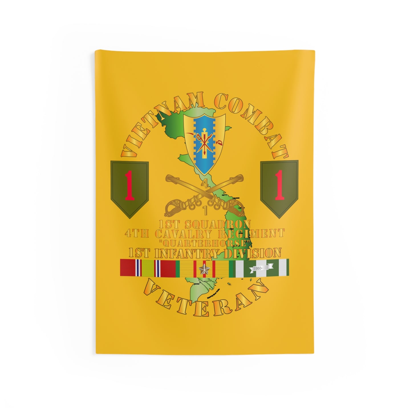 Indoor Wall Tapestry - Army - Vietnam Combat Infantry Vet - 1st Squadron 4th Cav - 1st Inf Div SSI