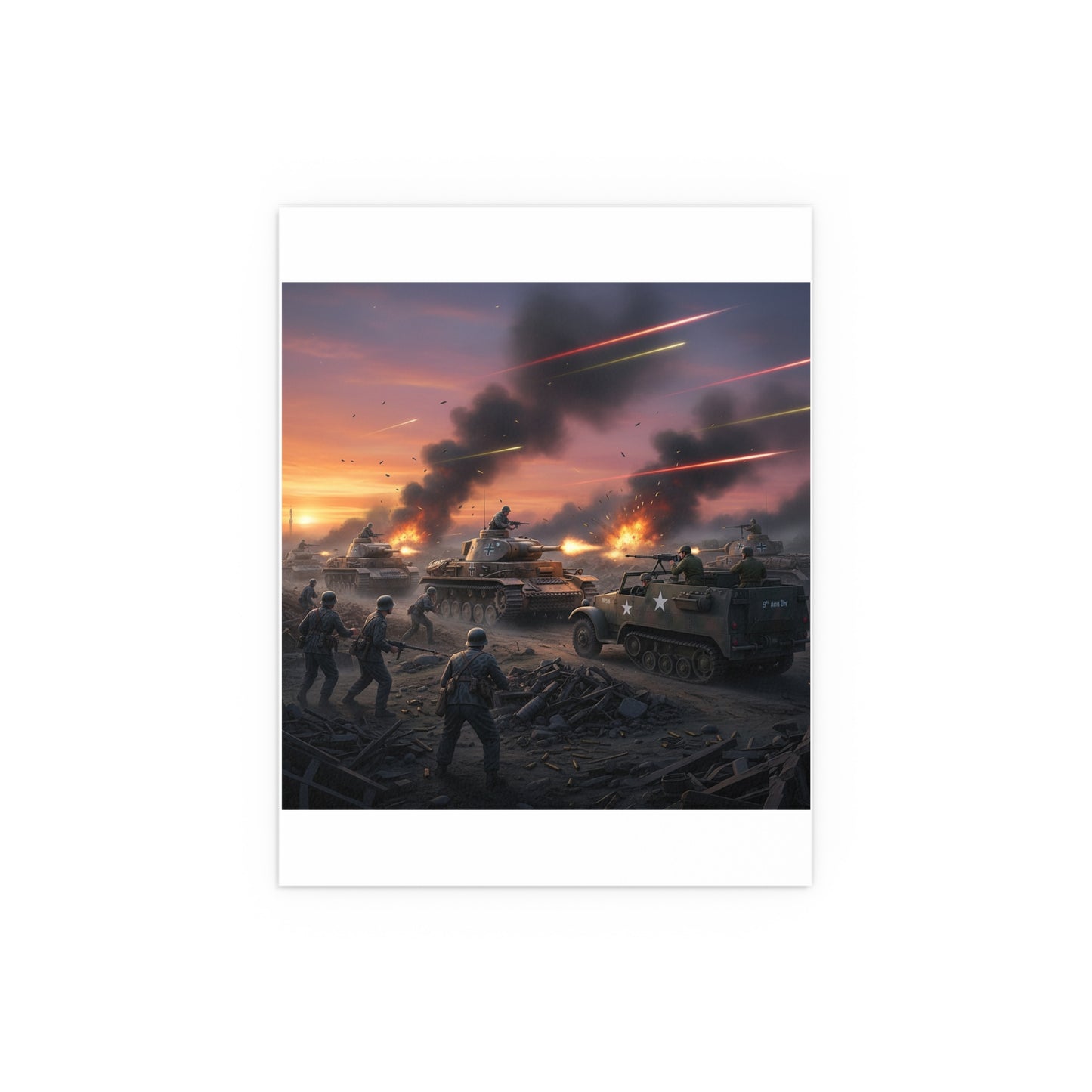 Indoor and Outdoor Silk Posters - M3A1 Half-track 9th Armor Division vs German Armor