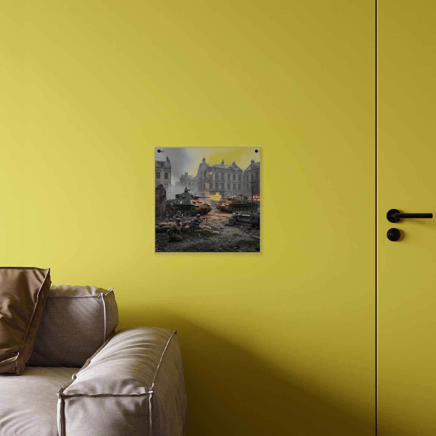 Acrylic Wall Art Panel - US Tank Destroyer - M10 Wolverine Battles a German Panzer Tank