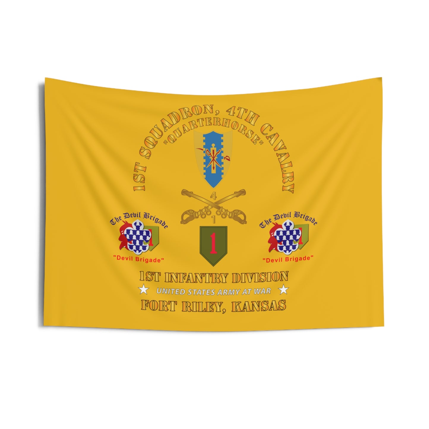 Indoor Wall Tapestry - Army - 1st Squadron, 4th Cavalry - 1st Inf Div - Devil Bde - Ft Riley, KS X 300
