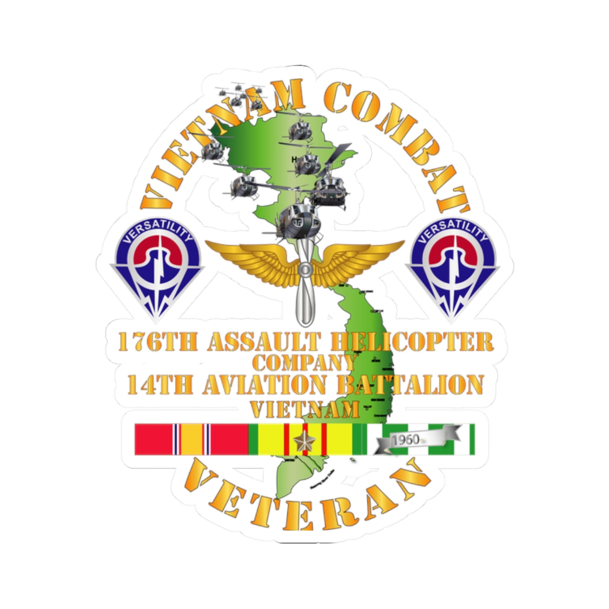 Kiss-Cut Stickers - Vietnam Combat Veteran - 176th AHC w 14th Avn Bn - 1