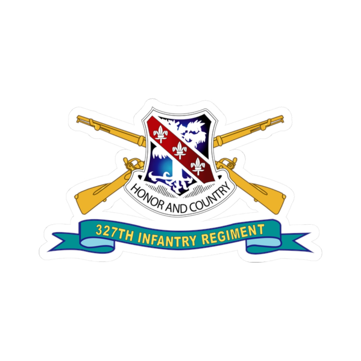 Kiss-Cut Stickers - 327th Infantry Regiment - DUI w Br - Ribbon X 300