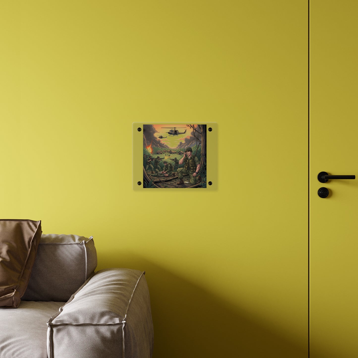 Acrylic Wall Art Panel - Vietnam Patrol Fire Fight Requesting Medevac