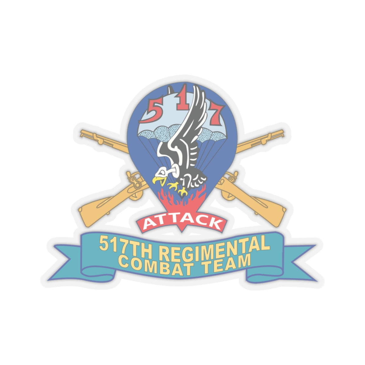 Kiss-Cut Stickers - 517th Regimental Combat Team (RCT) - Infantry w Br - Ribbon X 300