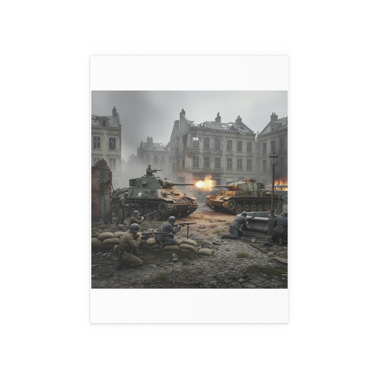 Indoor and Outdoor Silk Posters - US Tank Destroyer - M10 Wolverine Battles a German Panzer Tank