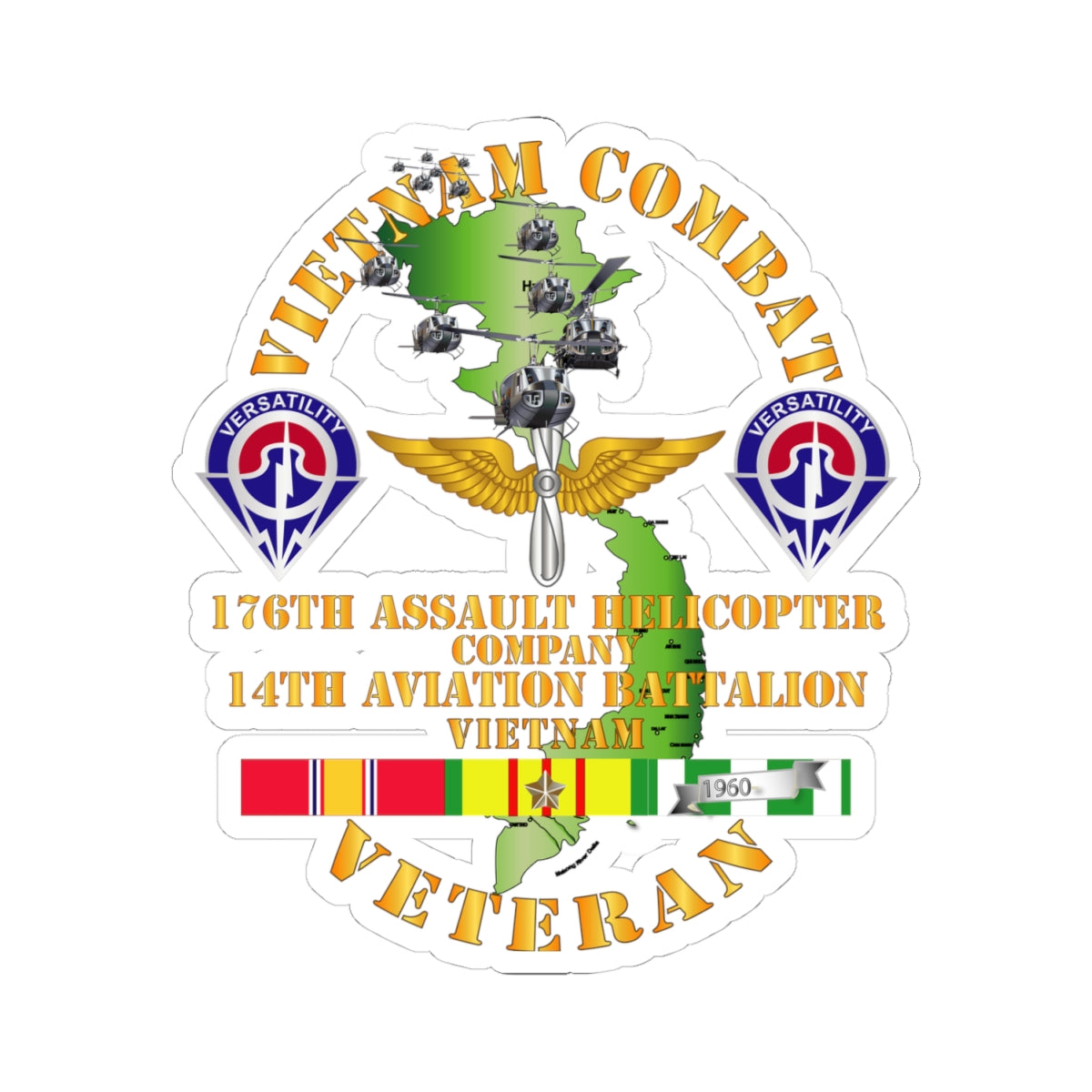 Kiss-Cut Stickers - Vietnam Combat Veteran - 176th AHC w 14th Avn Bn - 1