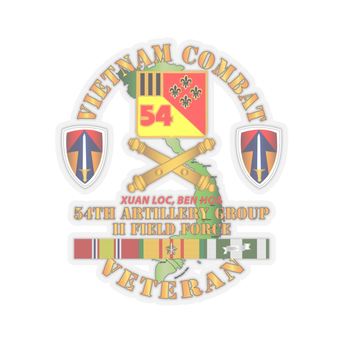 Kiss-Cut Stickers - Vietnam Combat Vet - 54th Artillery Group - II Field Force w VN SVC X 300