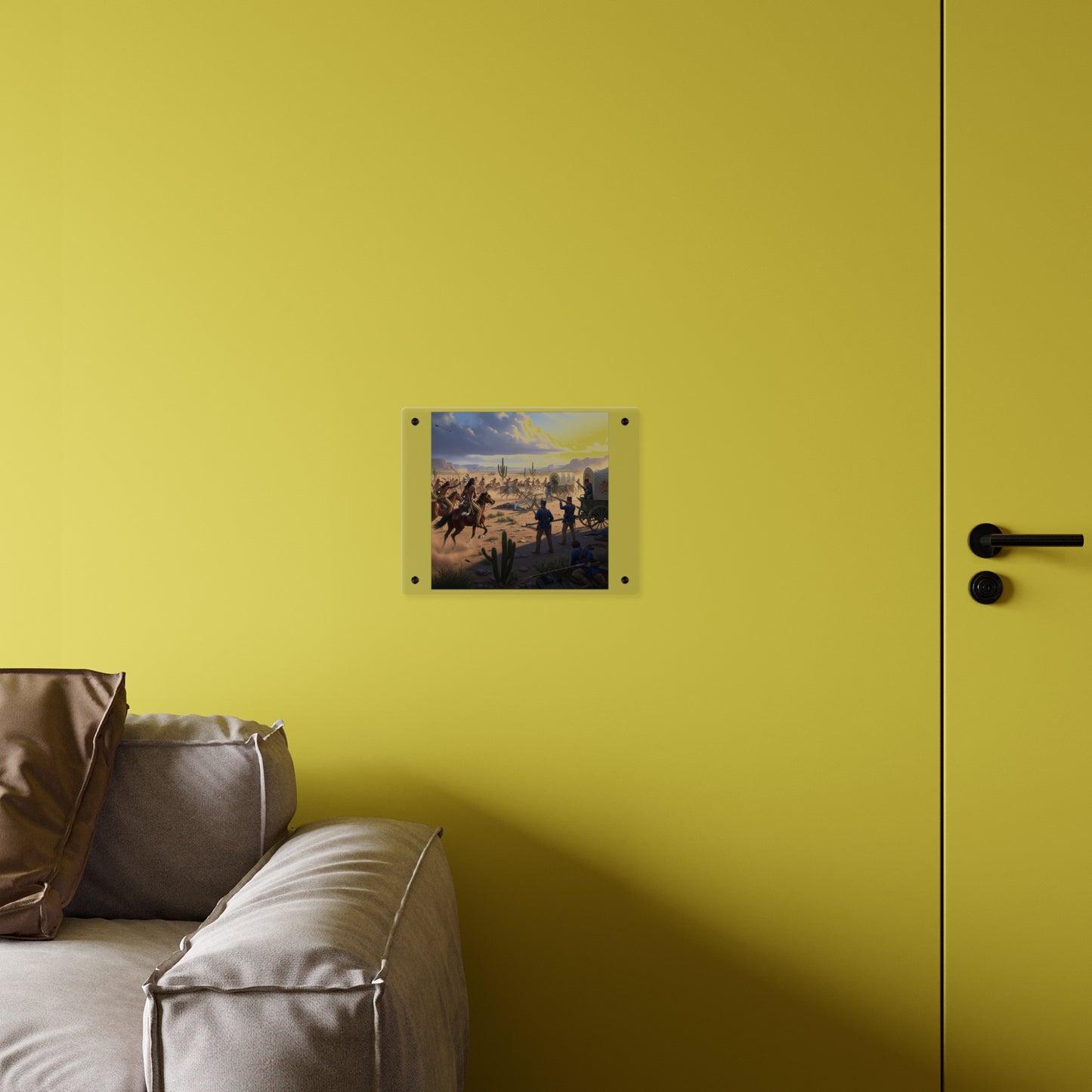 Acrylic Wall Art Panel - Apache Indians attacking a US Army defending a wagon train