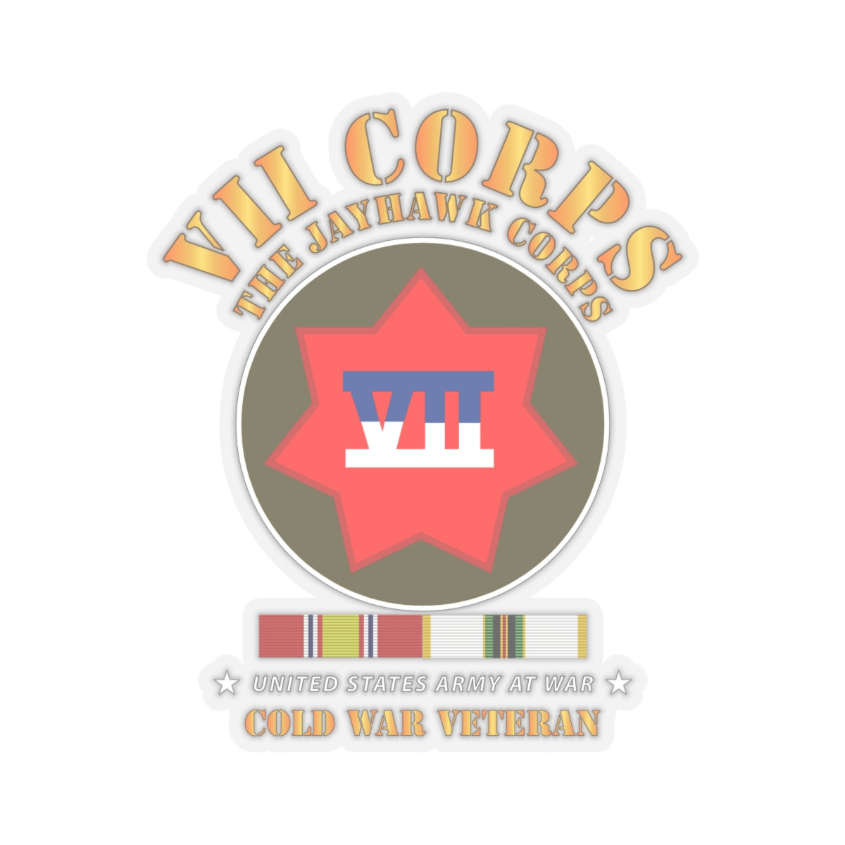 Kiss-Cut Stickers - VII Corps - The Jayhawk Corps - SSI w COLD WAR SVC X 300