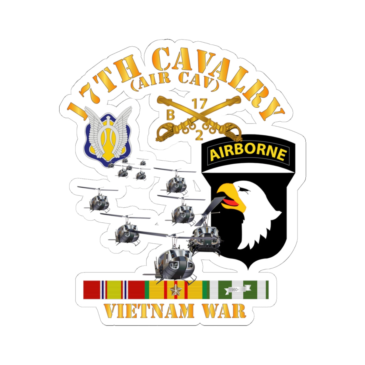 Kiss-Cut Stickers - Bravo Troop 2nd Squadron 17th Cav - 101st Airborne Div w VN SVC