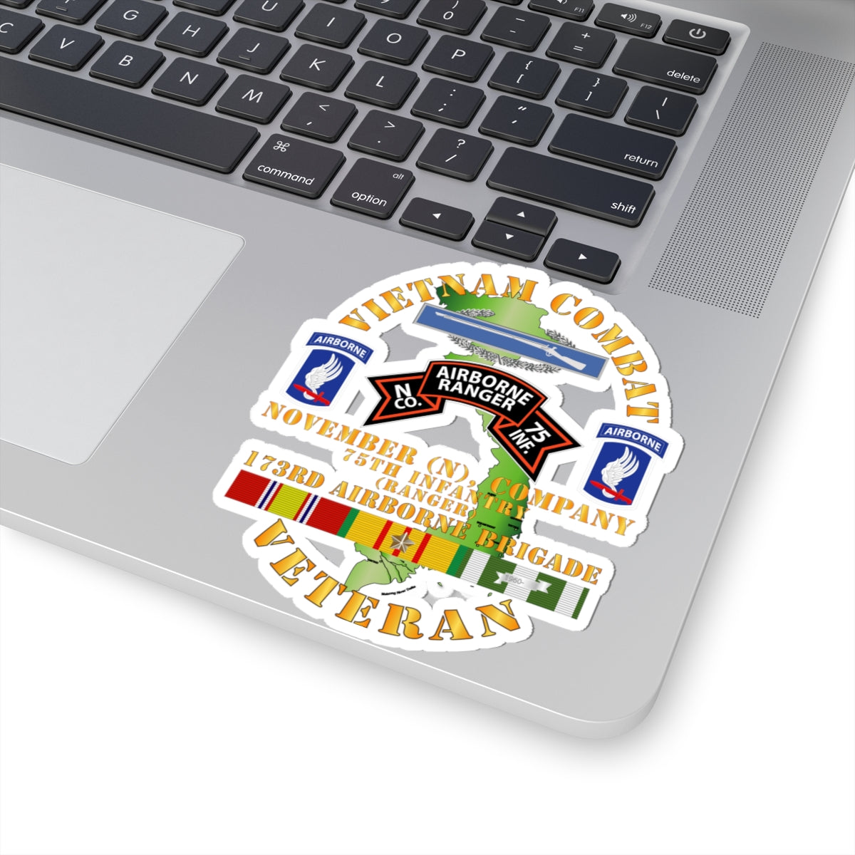 Kiss-Cut Stickers - Vietnam Combat Vet - N Co 75th Infantry (Ranger) - 173rd Airborne Bde SSI