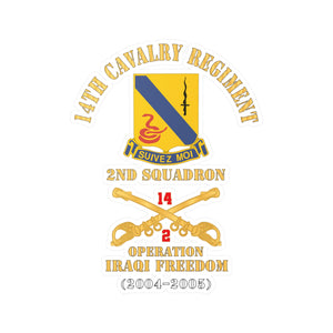 Kiss-Cut Vinyl Decals - Army - 14th Cavalry Regiment w Cav Br - 2nd Squadron - Operation Iraqi Freedom - 2004 - 2005 - Red Txt X 300