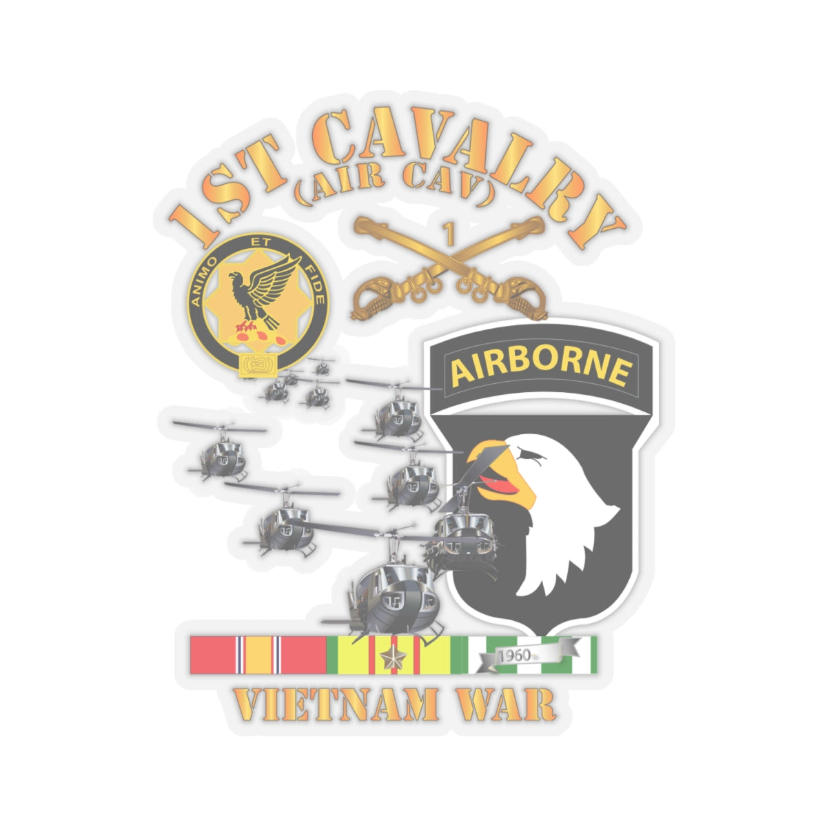Kiss-Cut Stickers - 1st Cavalry (Air Cav) - 101st Airborne w SVC
