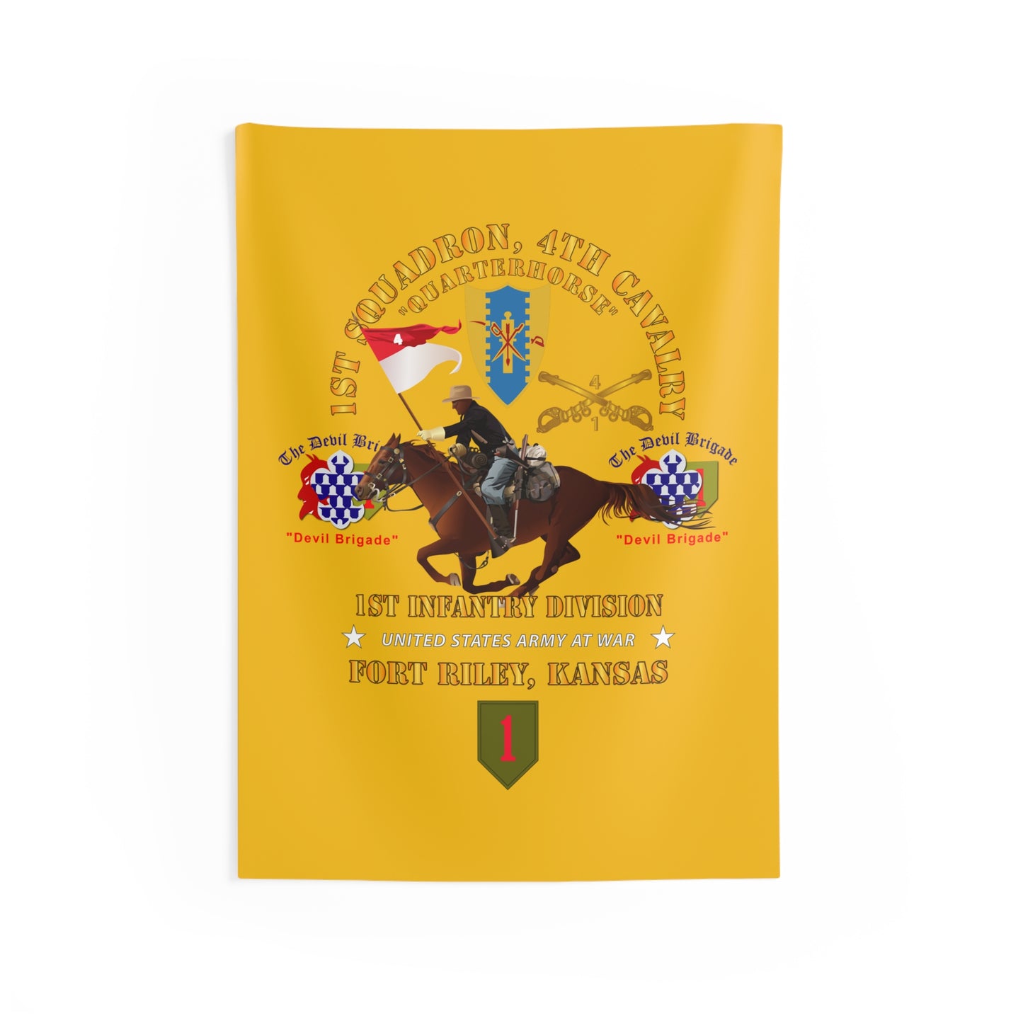 Indoor Wall Tapestry - Army - 1st Squadron, 4th Cavalry - 1st Inf Div - Devil Bde - Ft Riley, KS w Rider X 300