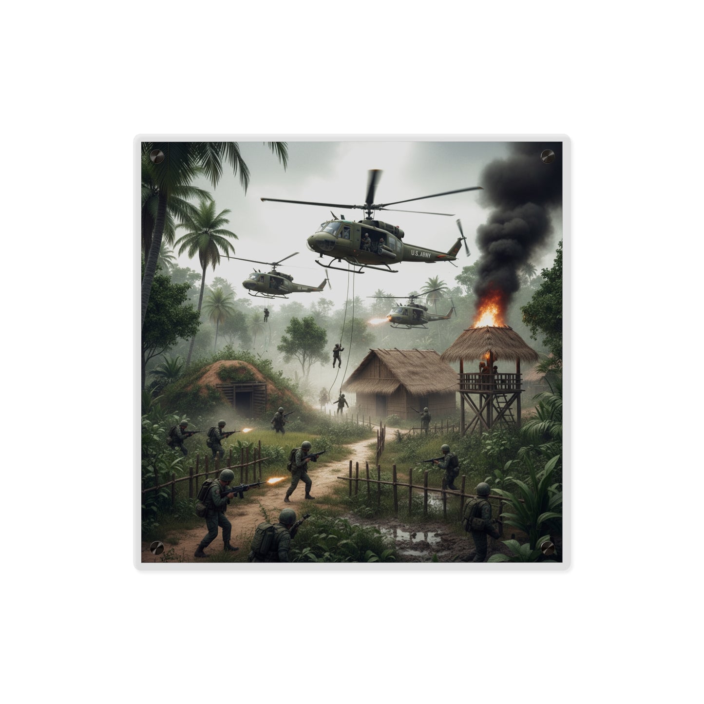 Acrylic Wall Art Panel - Vietnam Village Helicopter Assault