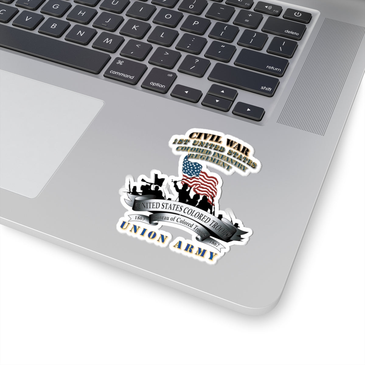Kiss-Cut Stickers - Civil War - 1st United States Colored Infantry Regiment with USCT Bureau Banner - USA X 300