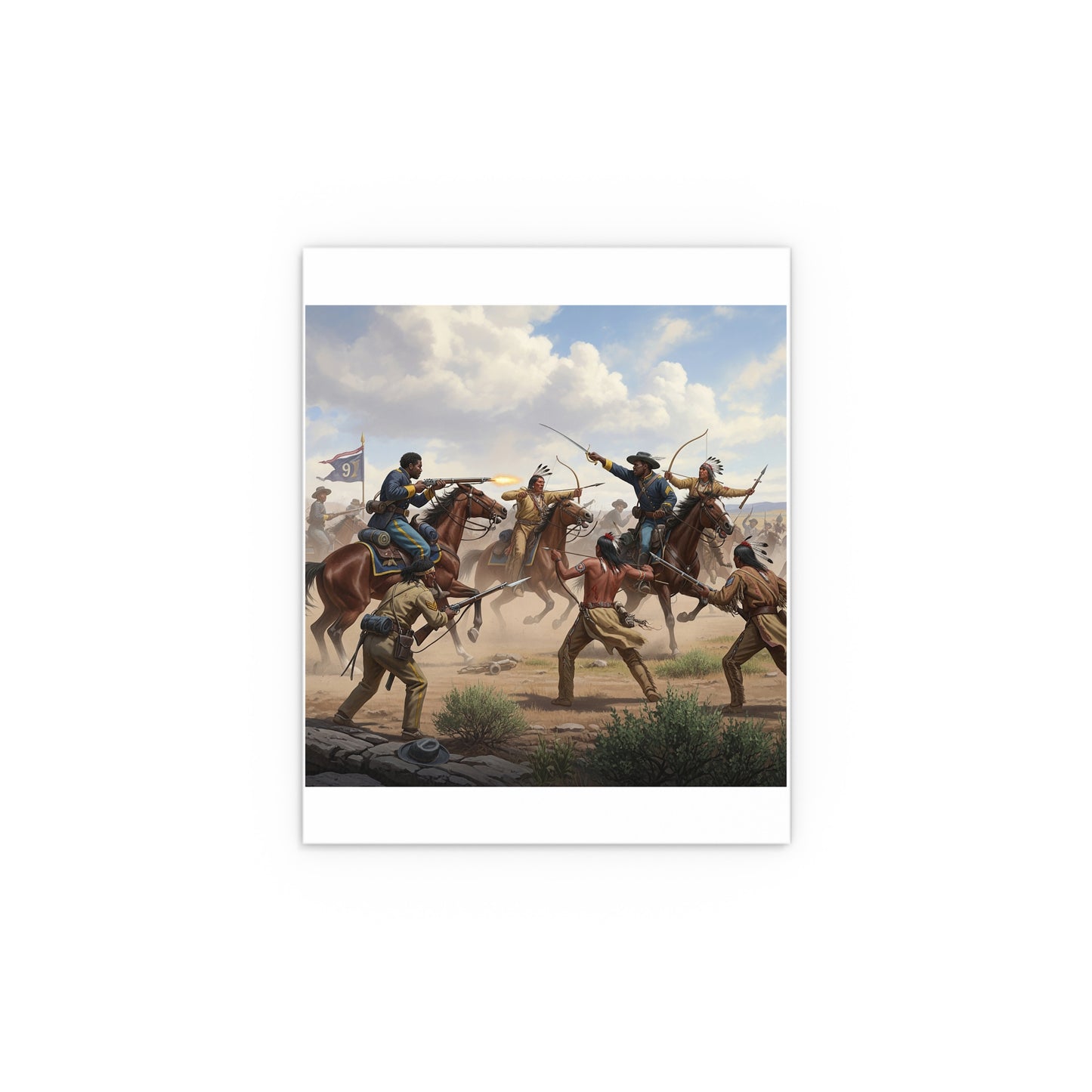 Indoor and Outdoor Silk Posters - 9th Cavalry Regiment fighting Native Americans during the Indian Wars