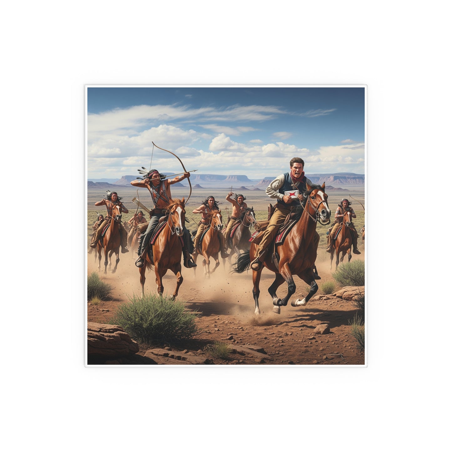Indoor and Outdoor Silk Posters - Apache Indians attacking a Pony Express Rider