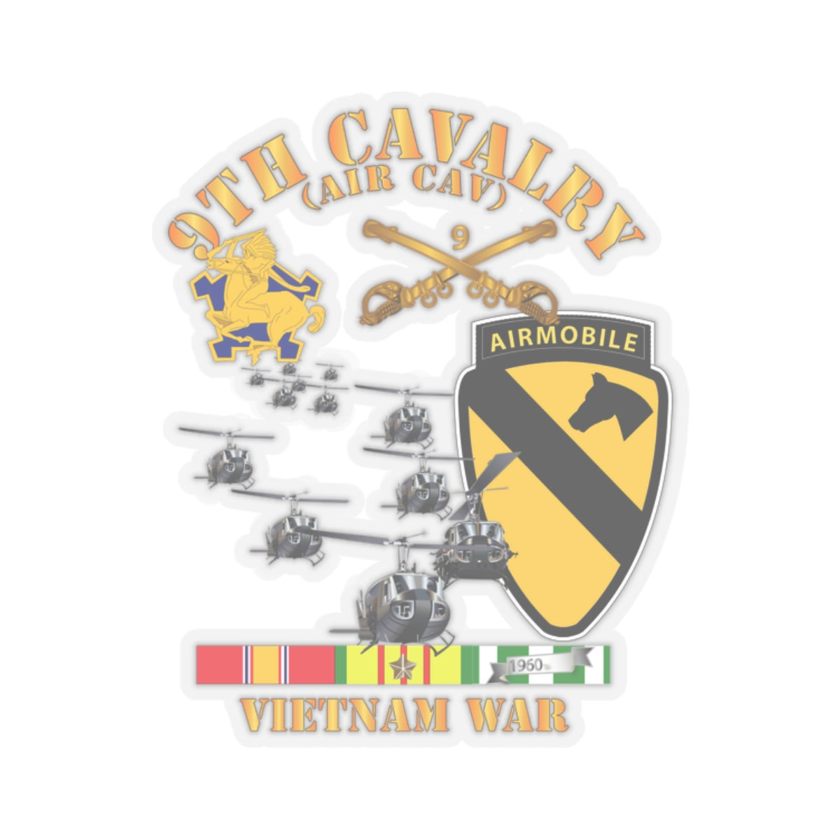 Kiss-Cut Stickers - 9th Cavalry (Air Cav) - 1st Cav Division w SVC