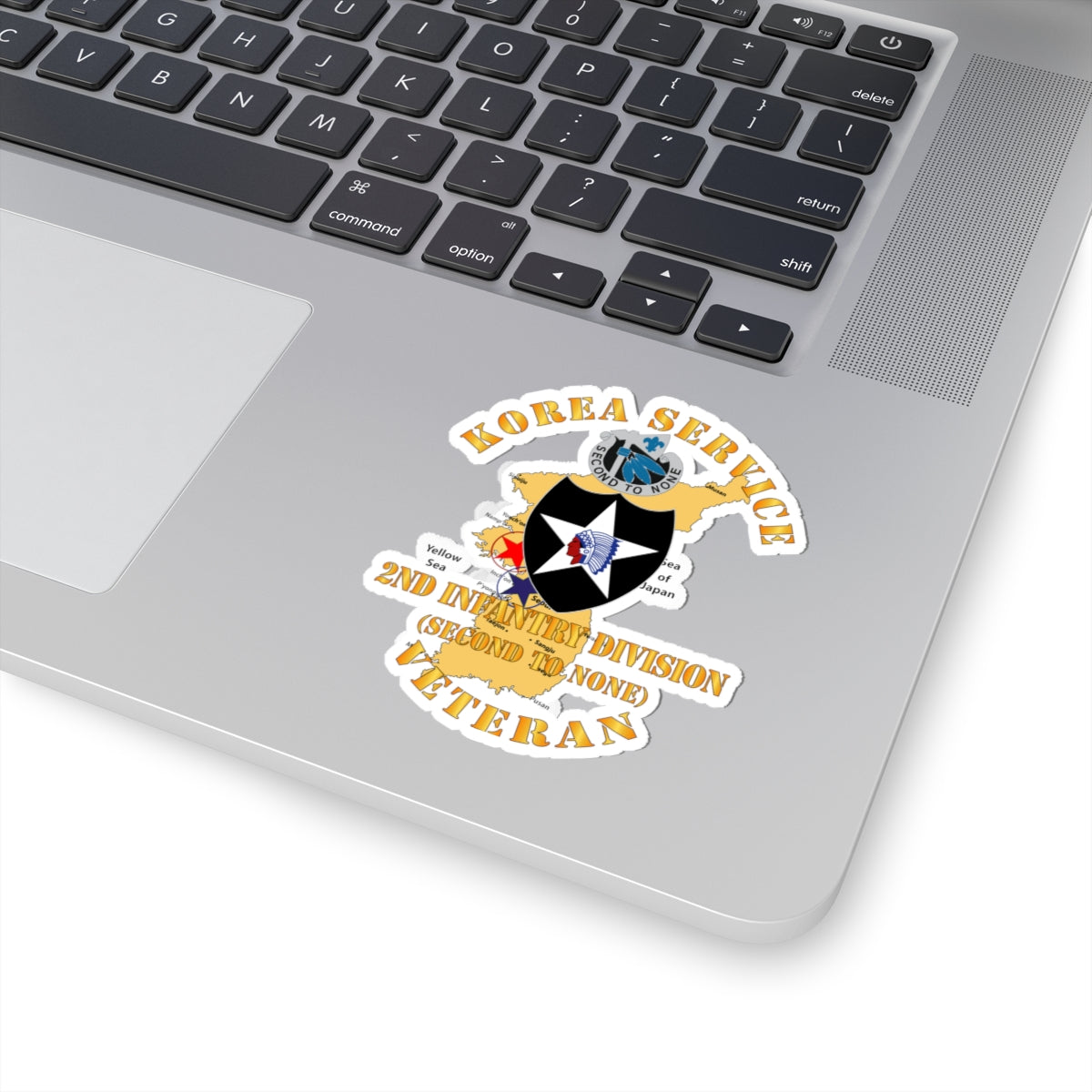 A kiss-Cut Stickers depicting the Korea Service Veteran, 2nd Infantry Division, Second to None