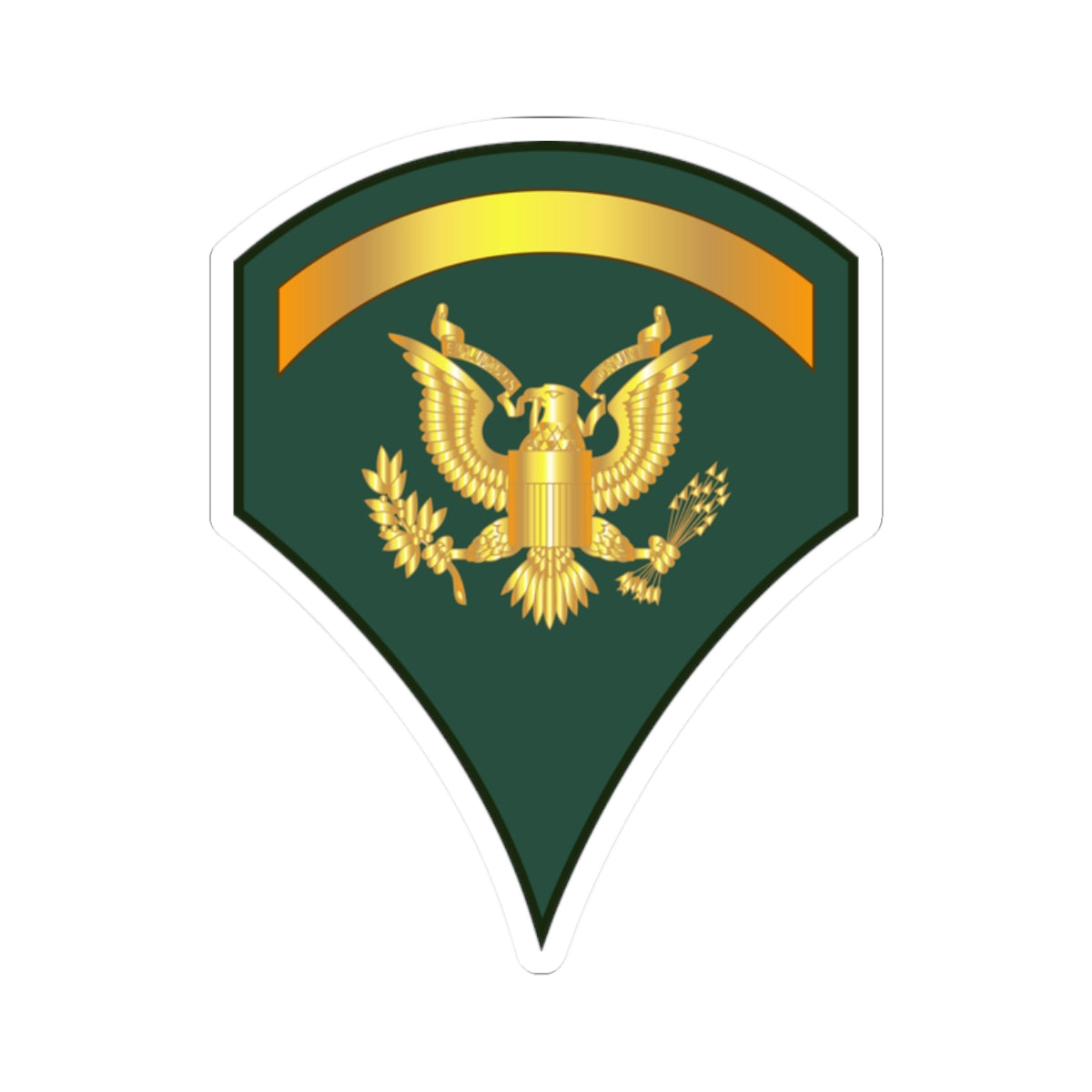 A sticker with a dark blue background featuring a gold-colored eagle emblem and a golden banner.