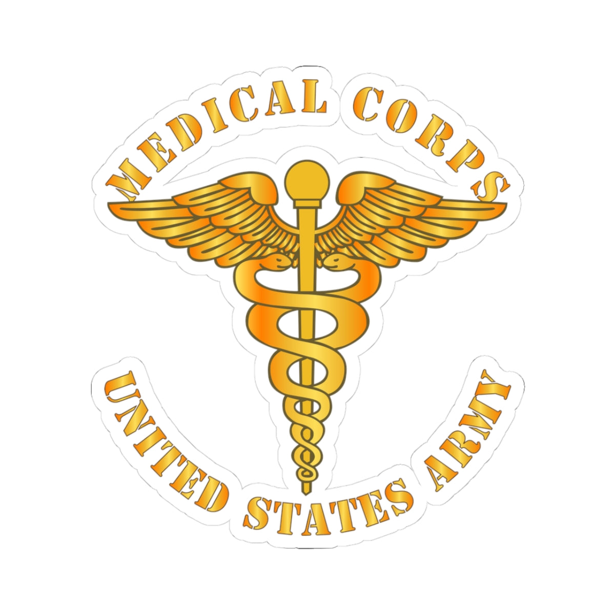 A sticker with the emblem of the United States Army Medical Corps, featuring a caduceus with wings and the text 'MEDICAL CORPS UNITED STATES ARMY'.