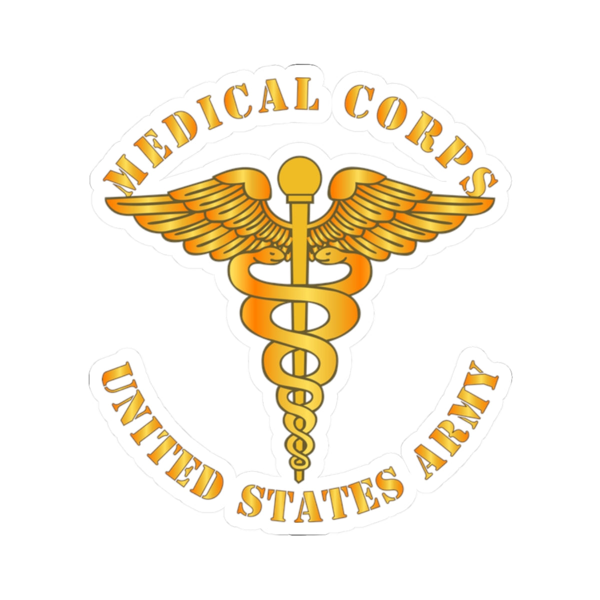 A sticker with the emblem of the United States Army Medical Corps, featuring a caduceus with wings and the text 'MEDICAL CORPS UNITED STATES ARMY'.