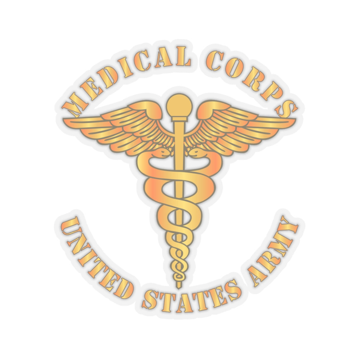 A sticker with the emblem of the United States Army Medical Corps, featuring a caduceus with wings and the text 'MEDICAL CORPS UNITED STATES ARMY'.