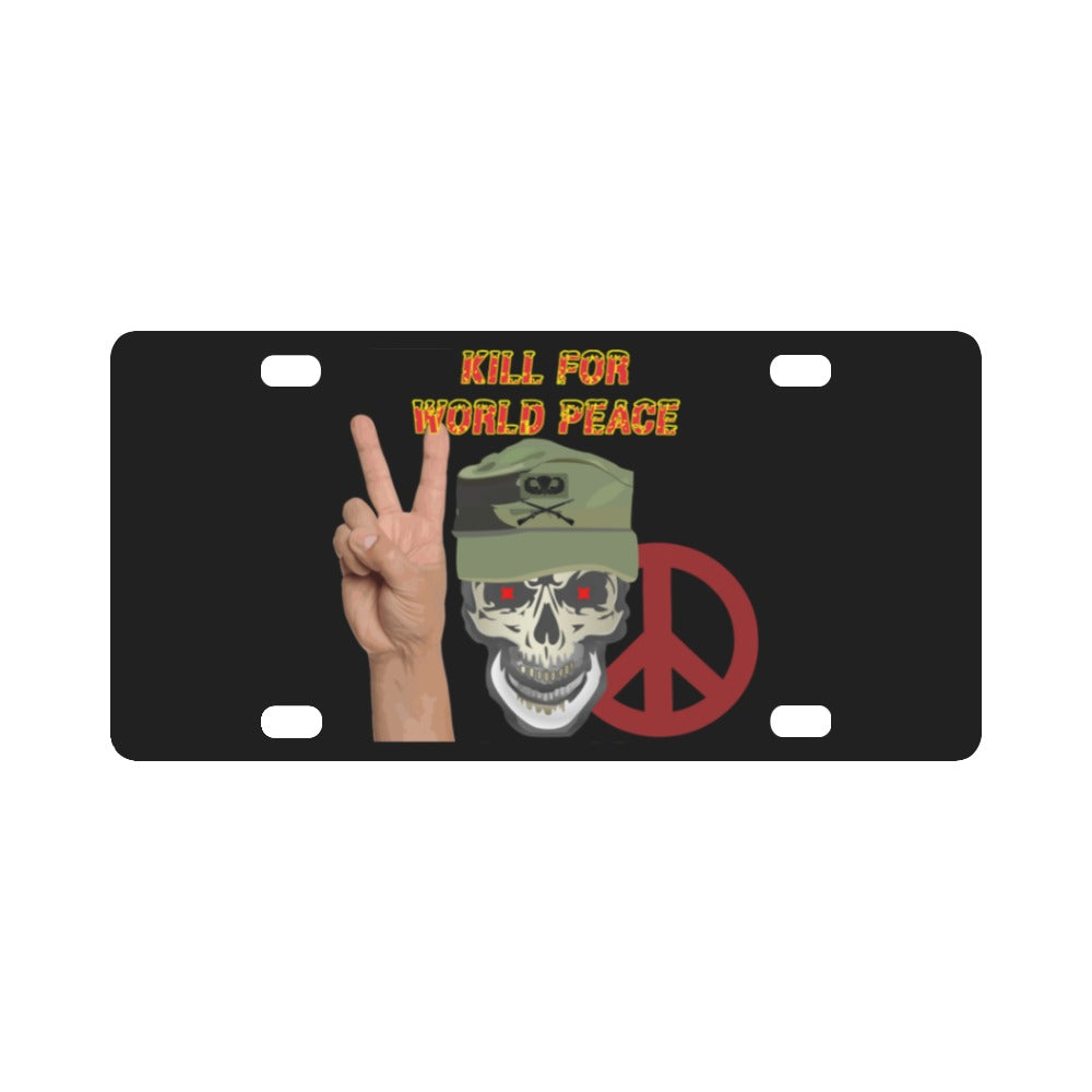 Army - Ranger Patrol Cap - Skull - Kill for World Peace w Flames Font X 300 Classic License Plate