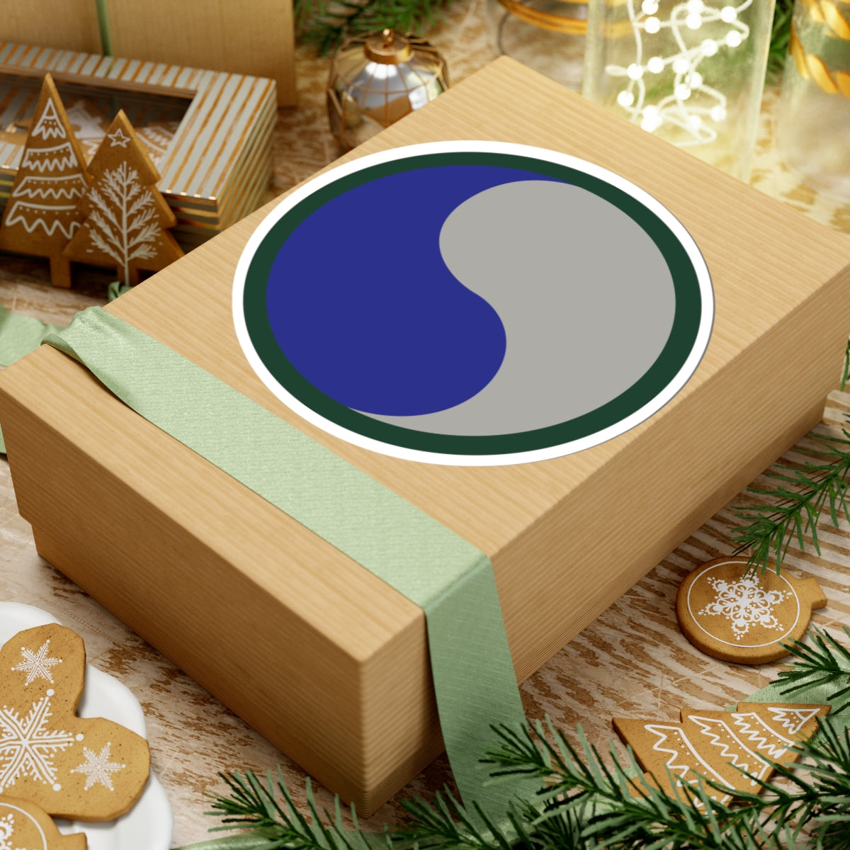 The 29th Infantry Division, known as the "Blue and Gray Division," symbolizes unity between the North and South with its shoulder sleeve insignia (SSI) featuring a yin-yang–style circle split in blue and gray.