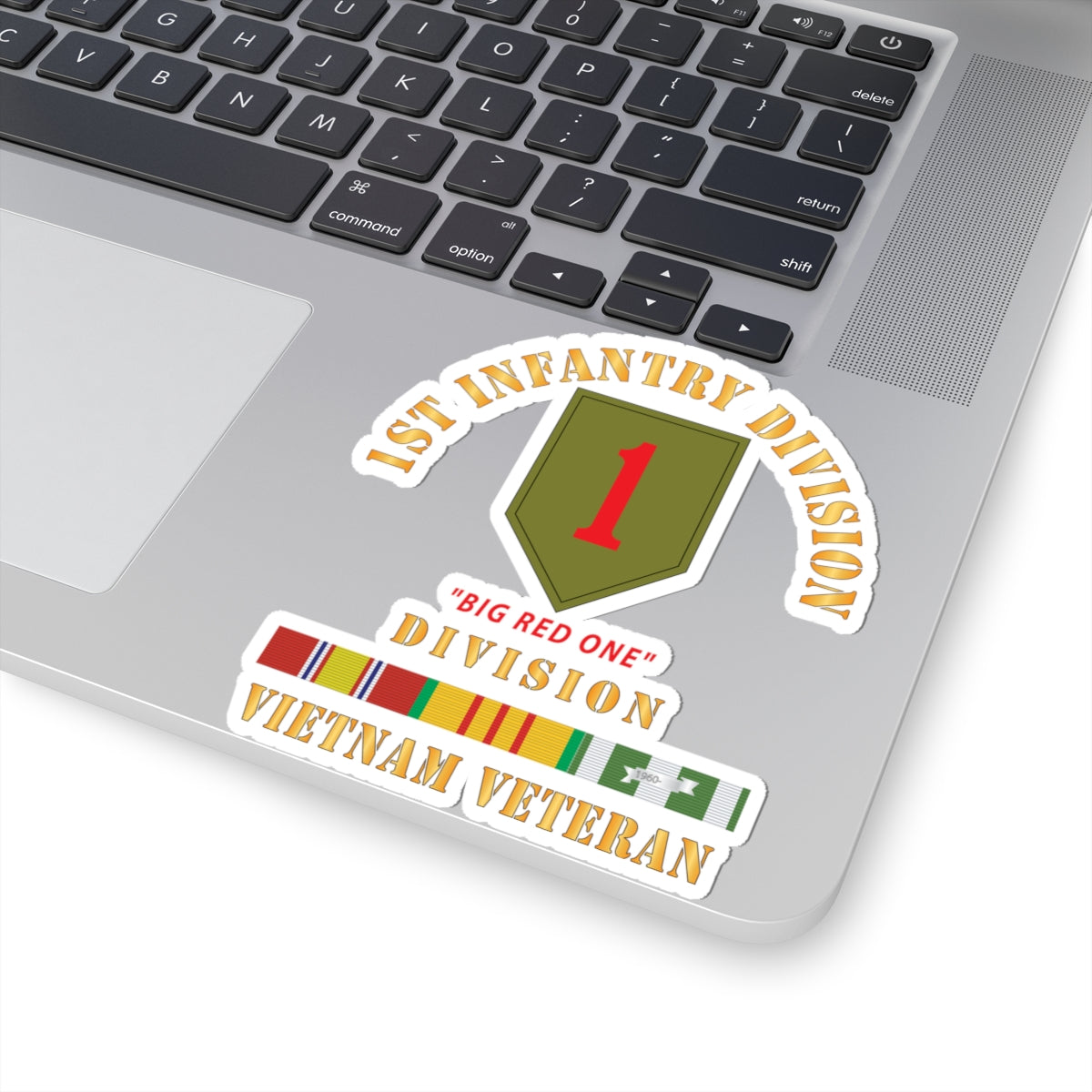 A kiss-Cut Stickers depicting the 1st Infantry Division Big Red One  Vietnam Veteran