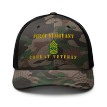 Load image into Gallery viewer, Camouflage trucker hat - Army - First Sergeant - Combat Veteran - Line
