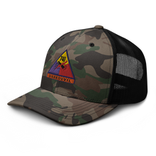 Load image into Gallery viewer, Camouflage trucker hat - Army - 740thTank Battalion SSI - Daredevil w Name Tape
