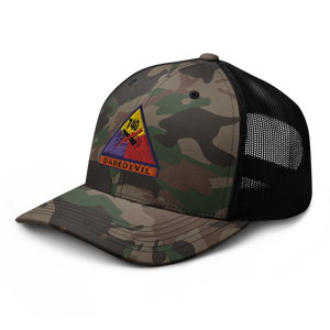 Camouflage trucker hat - Army - 740thTank Battalion SSI - Daredevil w Name Tape