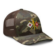 Load image into Gallery viewer, Camouflage trucker hat - Army - 124th Signal Bn - Voice Iron Horse - Vietnam Vet
